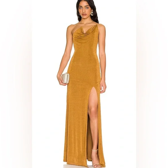 New Misha Collection Celestine Copper Jersey Slinky Gown Maxi Dress Size 4  Small